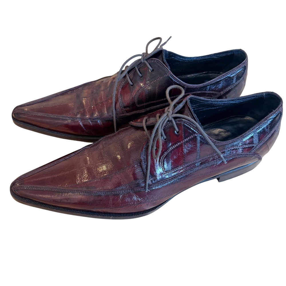 Dolce & Gabbana Mens Eel Skin Pointed Toe Oxford Shoes Burgundy Wine Size 9/42EU